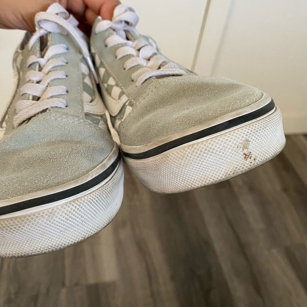 Vans Women Gray-Light Blue and White Checkered Shoes size 5 - Picture 4 of 8